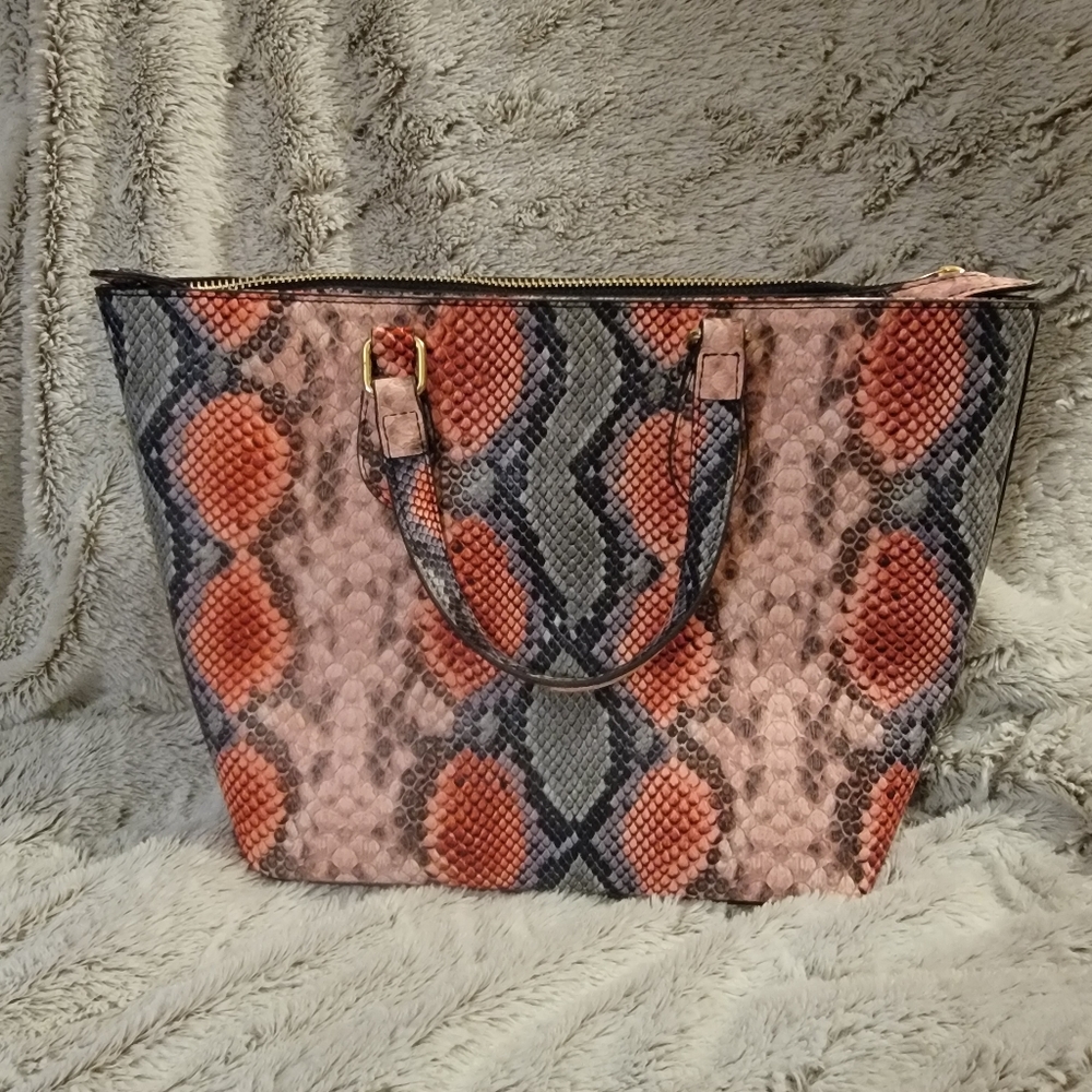 Kate Landry coral and gray satchel.